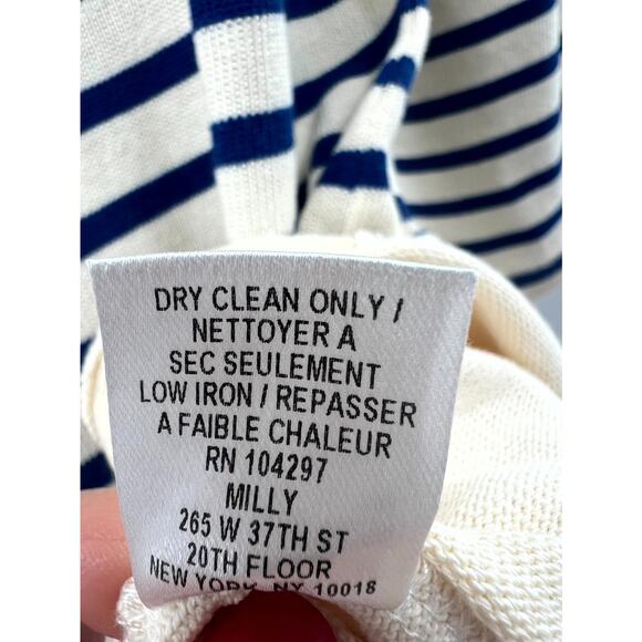 Milly Women's Blue Cream Striped Cotton Boat Neck Long Sleeve Tunic Top Size P - Picture 8 of 9